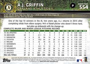 2015 Topps Mini #554 A.J. Griffin Back