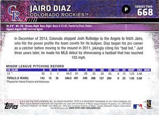 2015 Topps Mini #668 Jairo Diaz Back