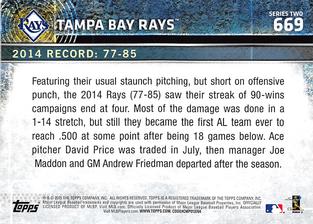 2015 Topps Mini #669 Tampa Bay Rays Back
