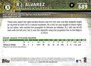 2015 Topps Mini #689 R.J. Alvarez Back