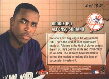 2000 Fleer Mystique - Rookie IPO #4RI Alfonso Soriano  Back