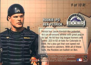2000 Fleer Mystique - Rookie IPO #9RI Ben Petrick  Back
