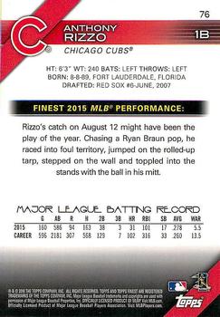 2016 Finest #76 Anthony Rizzo Back