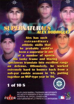 2000 Fleer Mystique - Supernaturals #1S Alex Rodriguez  Back