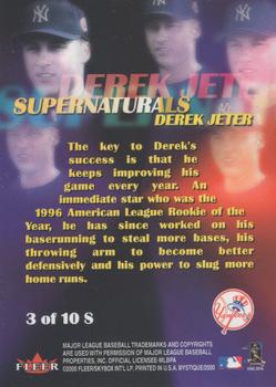 2000 Fleer Mystique - Supernaturals #3S Derek Jeter  Back