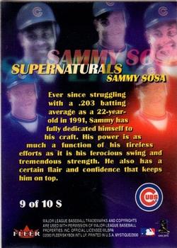 2000 Fleer Mystique - Supernaturals #9S Sammy Sosa  Back