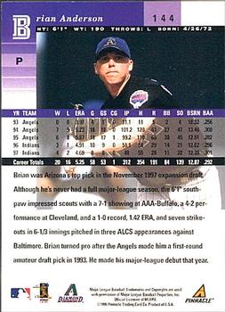 1998 Pinnacle Plus #144 Brian Anderson Back