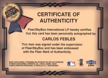 2000 Fleer Tradition - Fresh Ink #NNO Carlos Febles  Back