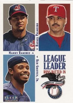 2000 Fleer Tradition Glossy #3 AL RBI (Manny Ramirez / Rafael Palmeiro / Ken Griffey Jr.) Front