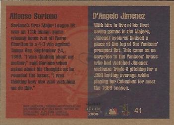 2000 Fleer Tradition Glossy #41 Alfonso Soriano / D'Angelo Jimenez Back