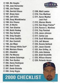 2000 Fleer Tradition Glossy #201 Checklist: 183-272 Front