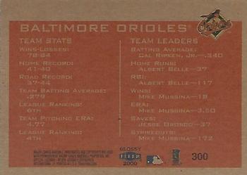2000 Fleer Tradition Glossy #300 Baltimore Orioles Back