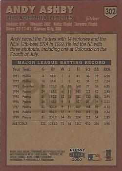 2000 Fleer Tradition Glossy #302 Andy Ashby Back