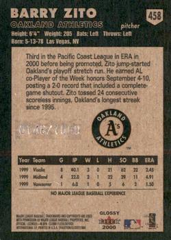 2000 Fleer Tradition Glossy #458 Barry Zito Back
