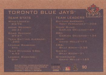 2000 Fleer Tradition Glossy #90 Toronto Blue Jays Back