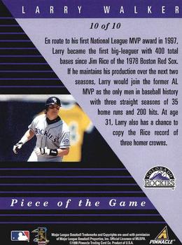 1998 Pinnacle Plus - Piece of the Game #10 Larry Walker Back
