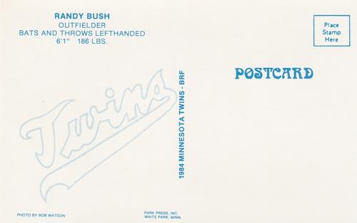 1984 Minnesota Twins Postcards #NNO Randy Bush Back