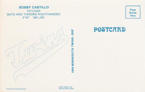 1984 Minnesota Twins Postcards #NNO Bobby Castillo Back
