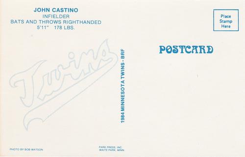 1984 Minnesota Twins Postcards #NNO John Castino Back