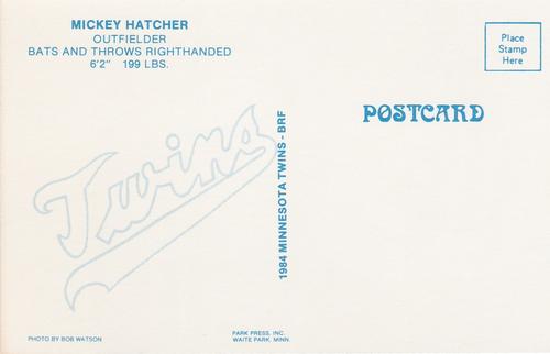 1984 Minnesota Twins Postcards #NNO Mickey Hatcher Back
