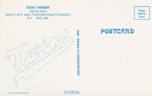 1984 Minnesota Twins Postcards #NNO Kent Hrbek Back