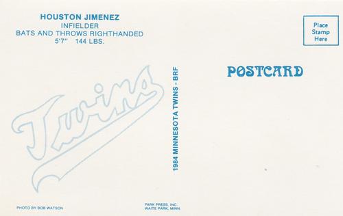 1984 Minnesota Twins Postcards #NNO Houston Jimenez Back