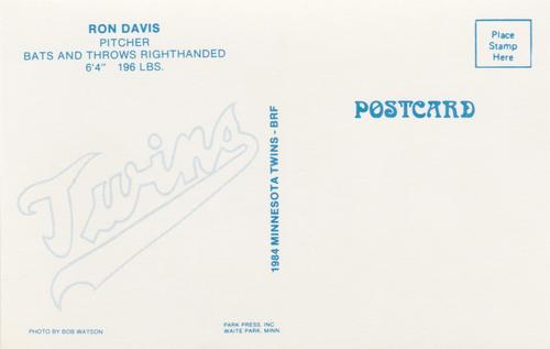 1984 Minnesota Twins Postcards #NNO Ron Davis Back