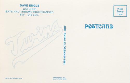 1984 Minnesota Twins Postcards #NNO Dave Engle Back