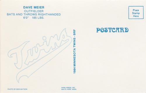 1984 Minnesota Twins Postcards #NNO Dave Meier Back