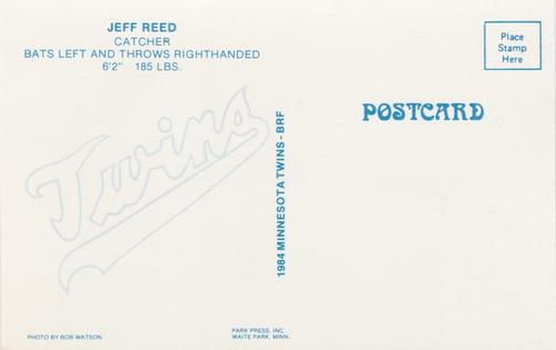 1984 Minnesota Twins Postcards #NNO Jeff Reed Back