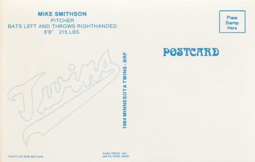 1984 Minnesota Twins Postcards #NNO Mike Smithson Back