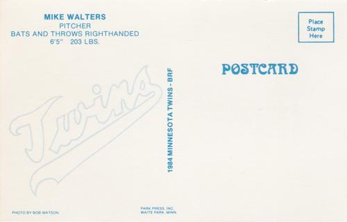 1984 Minnesota Twins Postcards #NNO Mike Walters Back