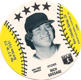 1982 On Deck Cookies Discs #NNO Goose Gossage Front