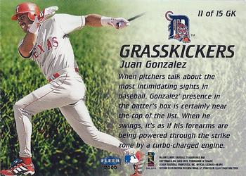 2000 Fleer Tradition - Grasskickers #11 GK Juan Gonzalez Back