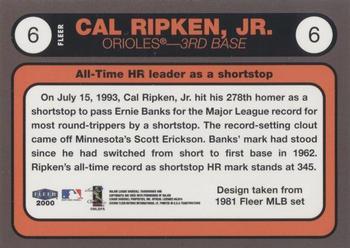 2000 Fleer Tradition - Cal Ripken Jr. Collection #6 Cal Ripken, Jr. Back