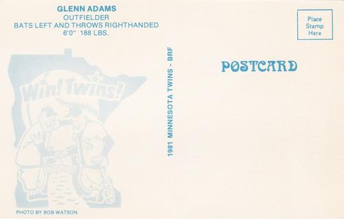 1981 Minnesota Twins Postcards #NNO Glenn Adams Back