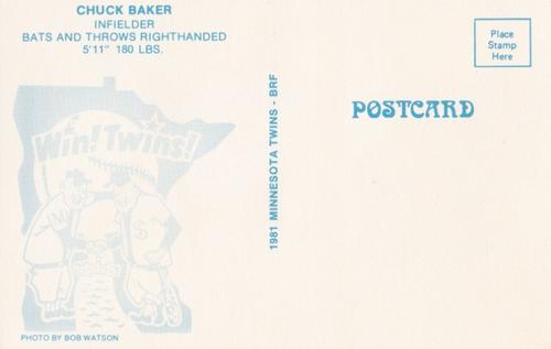 1981 Minnesota Twins Postcards #NNO Chuck Baker Back