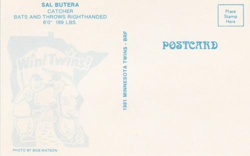1981 Minnesota Twins Postcards #NNO Sal Butera Back