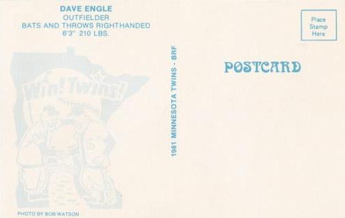 1981 Minnesota Twins Postcards #NNO Dave Engle Back