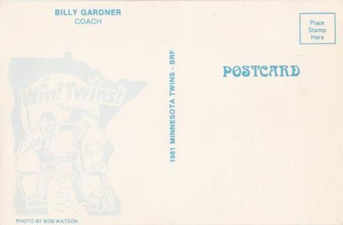 1981 Minnesota Twins Postcards #NNO Billy Gardner Back