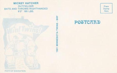 1981 Minnesota Twins Postcards #NNO Mickey Hatcher Back