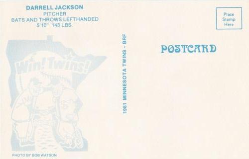 1981 Minnesota Twins Postcards #NNO Darrell Jackson Back