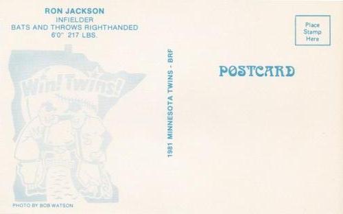 1981 Minnesota Twins Postcards #NNO Ron Jackson Back