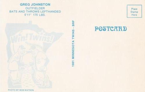1981 Minnesota Twins Postcards #NNO Greg Johnston Back