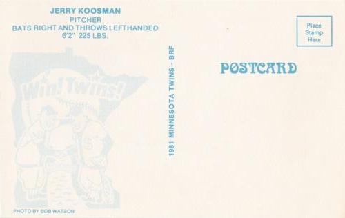 1981 Minnesota Twins Postcards #NNO Jerry Koosman Back