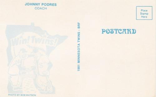 1981 Minnesota Twins Postcards #NNO Johnny Podres Back