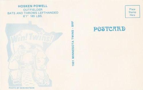 1981 Minnesota Twins Postcards #NNO Hosken Powell Back