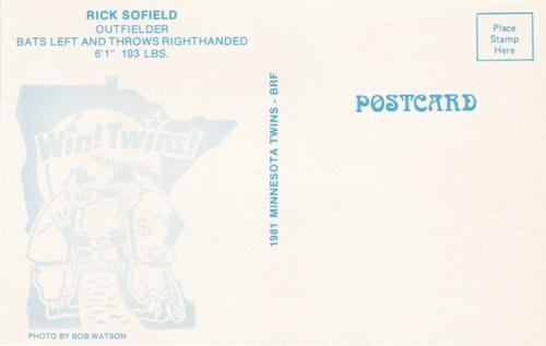 1981 Minnesota Twins Postcards #NNO Rick Sofield Back
