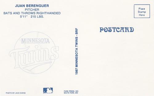 1987 Minnesota Twins Postcards #NNO Juan Berenguer Back