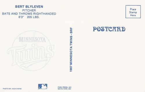 1987 Minnesota Twins Postcards #NNO Bert Blyleven Back